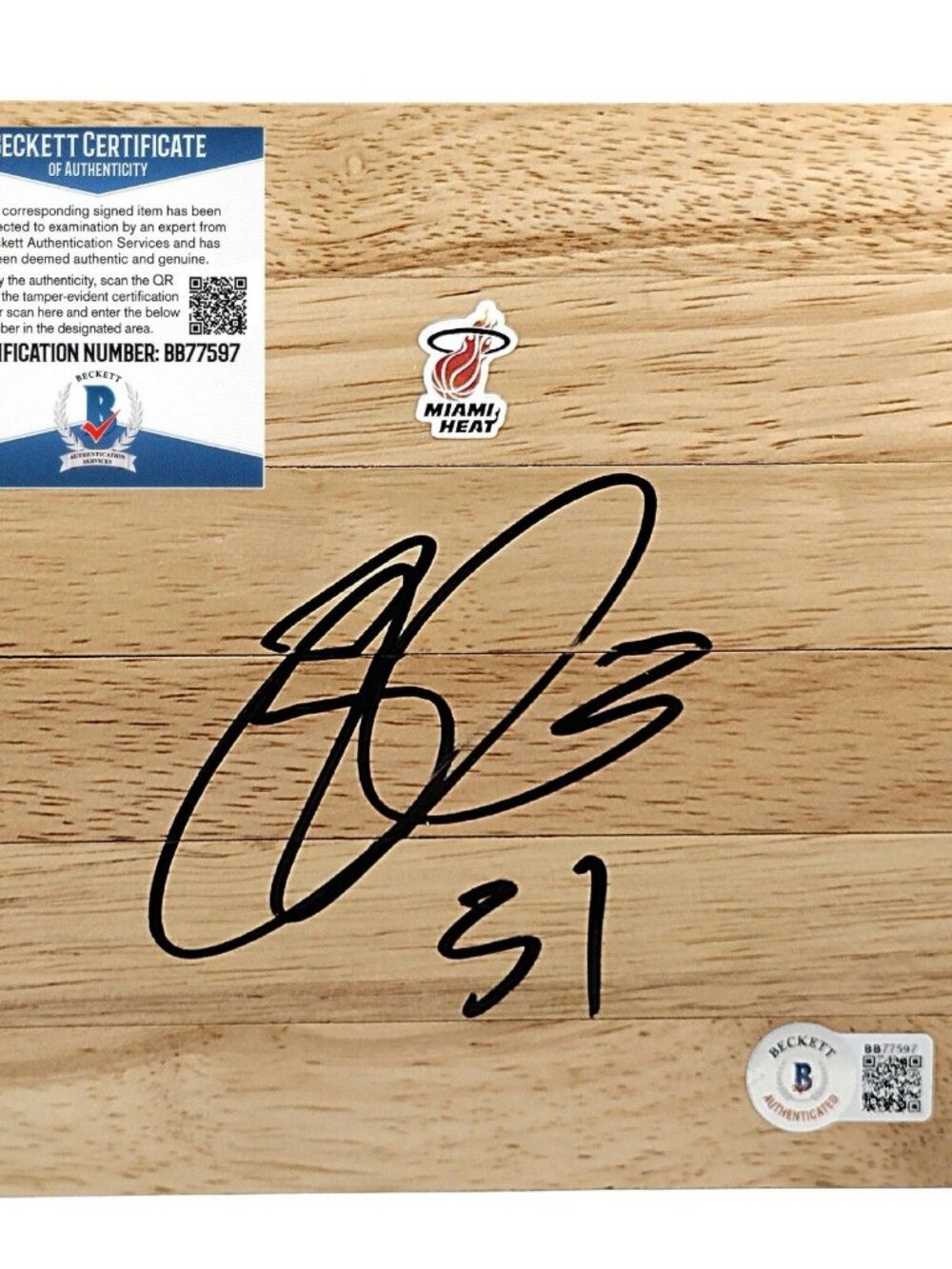 Ricky Davis Signed Basketball Floor Board Miami Heat Beckett BAS Proof Autograph